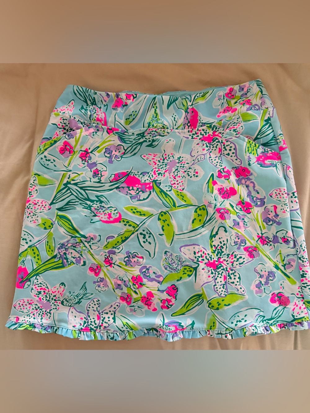 Lilly Pulitzer Blue Floral Skirt with Pink & Green Accents